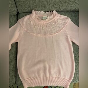 Soft Pink Sweater with Ruffled Neckline